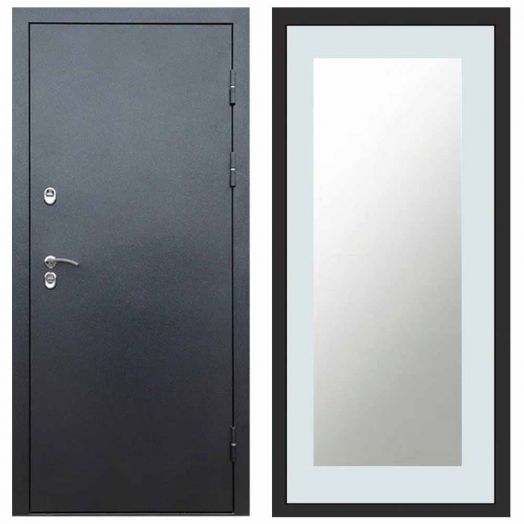 Входная дверь Termo-door Техно Графит - Зеркало триумф Белый софт