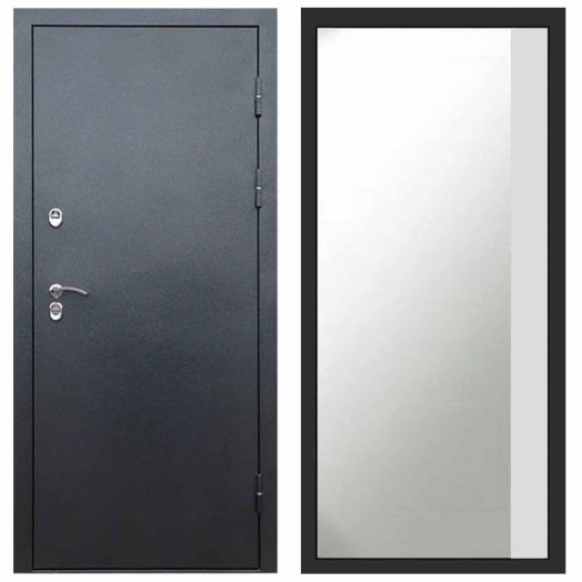 Входная дверь Termo-door Техно Графит - Широкое Зеркало Фацет Белый софт