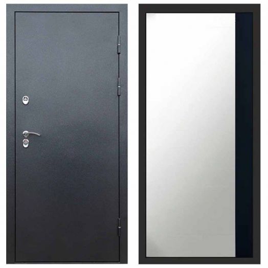 Входная дверь Termo-door Техно Графит - Широкое Зеркало Фацет Черный кварц
