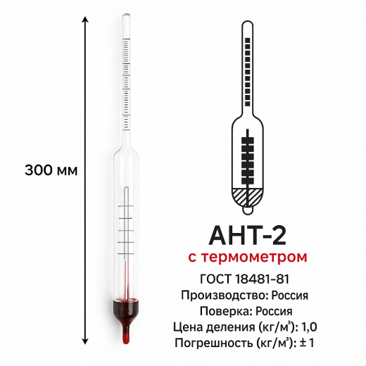 Ареометр для нефти и нефтепродуктов АНТ-2 (910...990) кг/м3, (ГОСТ 18481-81)