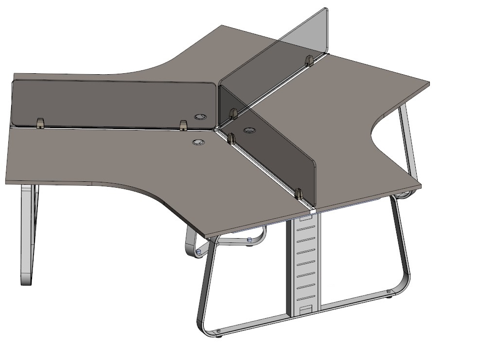 Рабочая станция на 3 места с кронштейнами и экранами из оргстекла на 1200