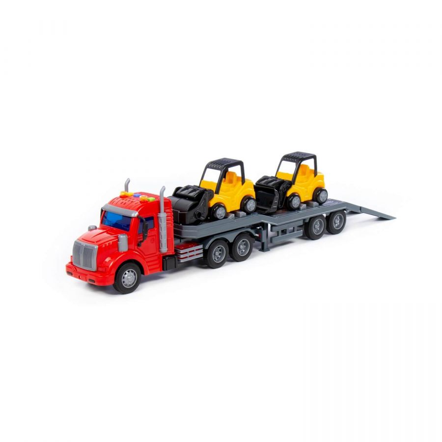 "Профи", автомобиль-трейлер инерционный (со светом и звуком) + дорожный каток "Мини" инерционный, погрузчик "Мини" инерционный (в коробке)