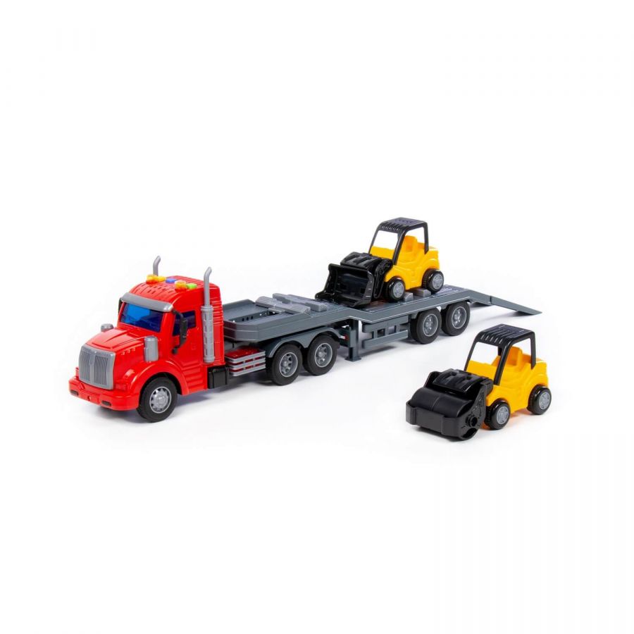 "Профи", автомобиль-трейлер инерционный (со светом и звуком) + дорожный каток "Мини" инерционный, погрузчик "Мини" инерционный (в коробке)