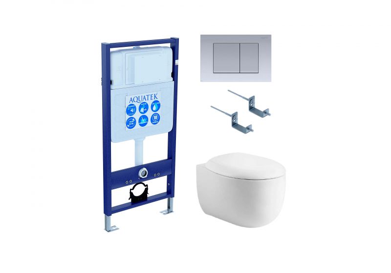 Комплект инсталляции с  подвесным унитазом и клавишей Aquatek SET AQUATEK АЛЬТАИР cm-011 4в1