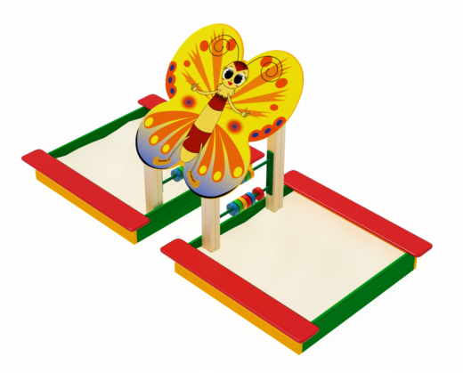 Песочница двойная Бабочка 1450х3160х1600