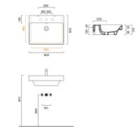 Раковина Catalano Zero 120601001 60x50 см с 1 отверстием цвет белый глянцевый схема 2