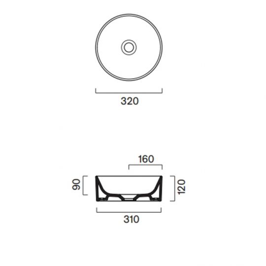 Раковина Catalano Zero 122320001 32 см накладная без отверстий цвет белый глянцевый схема 2