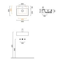 Раковина Catalano Premium 220421022 40x32 см с 1 отверстием цвет черный матовый схема 2