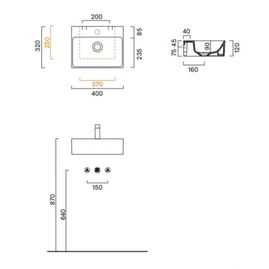 Раковина Catalano Premium 220421022 40x32 см с 1 отверстием цвет черный матовый схема 2