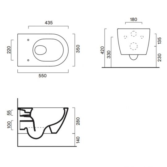 Унитаз подвесной Catalano Sfera 511650001 55x35см безободковый смыв Tornado покрытие Cataglaze+ цвет: белый глянцевый схема 2