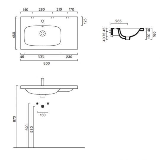 Раковина Catalano Alvea 620840001 80x46 см чаша слева без отверстий цвет белый глянцевый схема 2