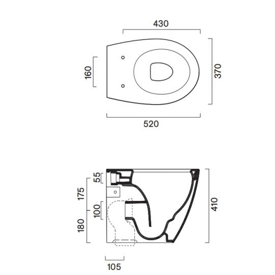 Унитаз напольный Catalano Italy 712520001 52x37 см безободковый универс.слив смыв Tornado покрытие Cataglaze+ без крепежа цвет белый глянцевый 712520001 схема 2