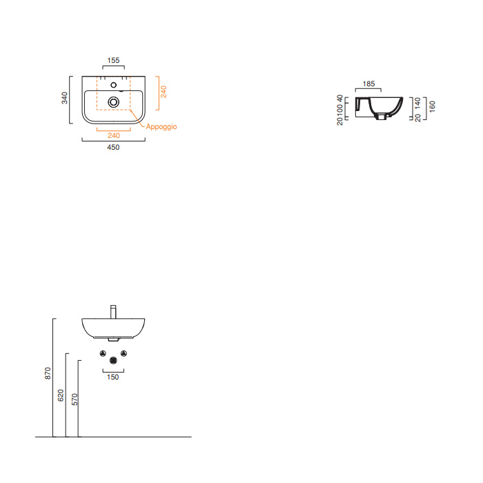 Раковина Catalano Italy 720461001 45x34 см подвесная 1 отв. цвет белый глянцевый ФОТО