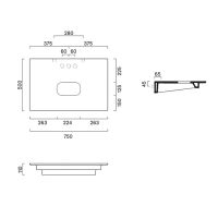 Столешница керамическая Catalano 830750001 75x50см с отверстием  цвет: белый глянцевый схема 2