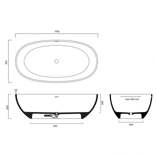 Ванна отдельностоящая Catalano Solid 7239020032 176х91 см с переливом цвет: Tortora Satinato схема 2