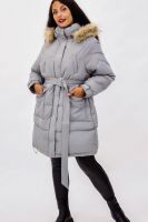 Зимняя куртка на поясе с натуральным мехом арт. 23226 [бирюзовый]