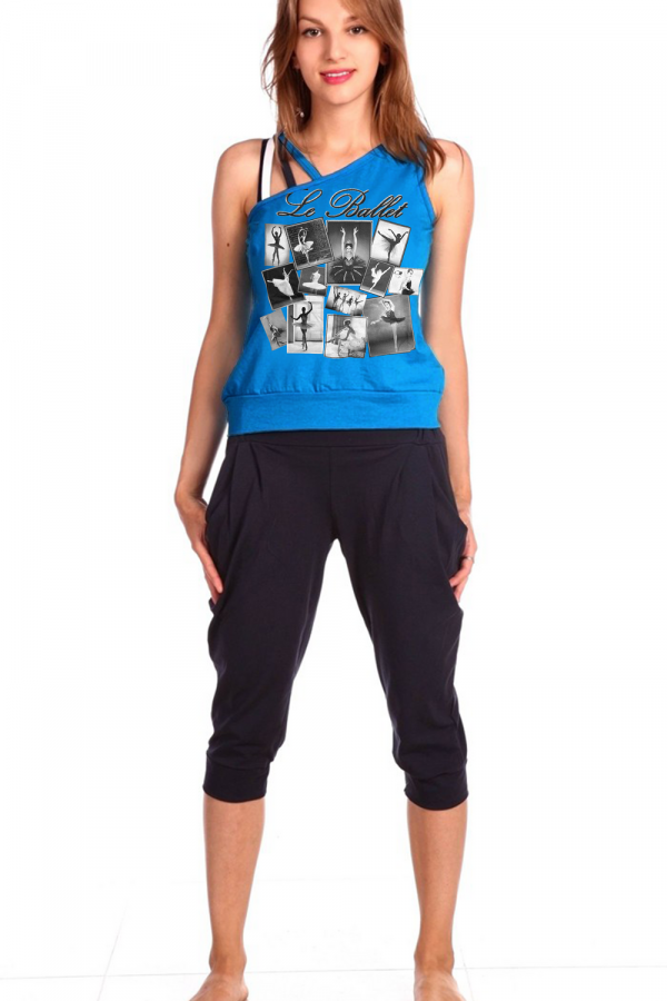 Женский домашний костюм с бриджами и майкой 33м [голубой]