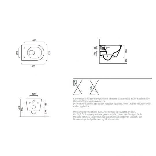 Catalano унитаз подвесной Zero 111500001 50х35 см цвет белый глянцевый схема 2