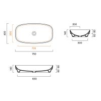 Раковина встраиваемая Catalano Alvea 624750001 75x40 см без отв. под смеситель покрытие Cataglaze+ схема 8