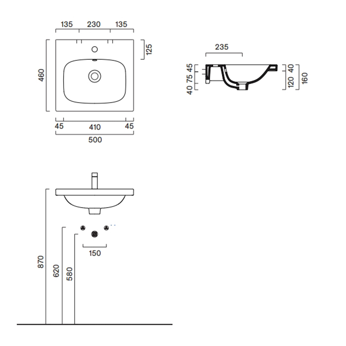 Раковина встраиваемая/подвесная Catalano Alvea 620500001 50x46 см покрытие Cataglaze+ цвет белый глянцевый ФОТО