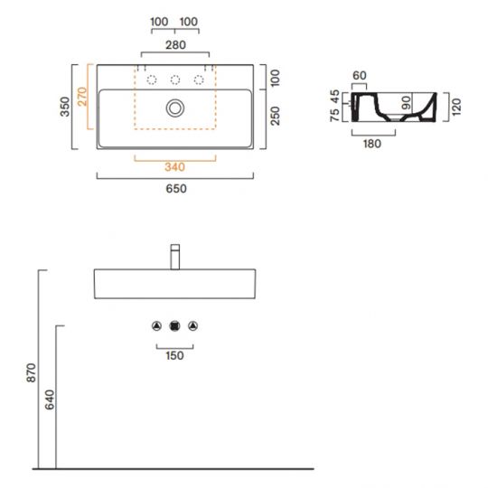 Раковина подвесная Catalano PREMIUM 220650001 65x35 см покрытие Cataglaze+ цвет белый глянцевый схема 3