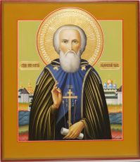 Сергий Радонежский 27х31см рукописная икона (Палех) (сусальное золото с чеканкой)