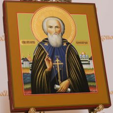 Сергий Радонежский 27х31см рукописная икона (Палех) (сусальное золото с чеканкой)