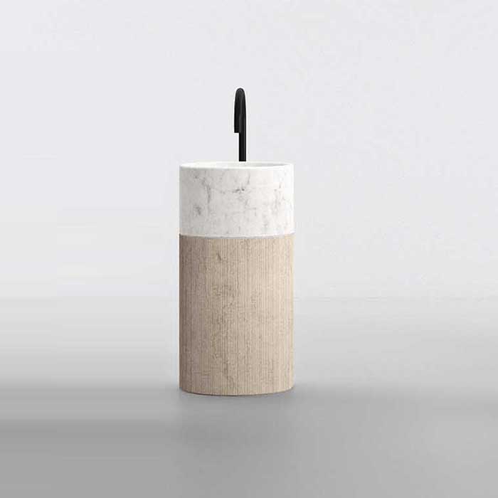 Изображение Раковина напольная NOORTH Milldue edition ROMA II 45х45x88 см корпус фрезерованный Moka Cream, раковина Bianco Carrara