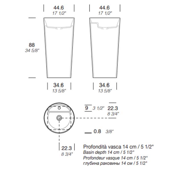 Раковина напольная NOORTH Milldue edition AZUMA 88 44х44x88 см из CRISTALPLANT слив в пол, 1 отв для смесителя, цвет белый матовый ФОТО