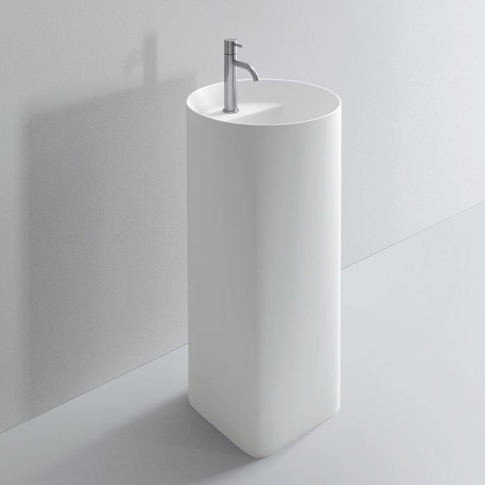 Изображение Раковина напольная NOORTH Milldue edition AZUMA 88 44х44x88 см из CRISTALPLANT слив в стену, 1 отв для смесителя, цвет белый матовый