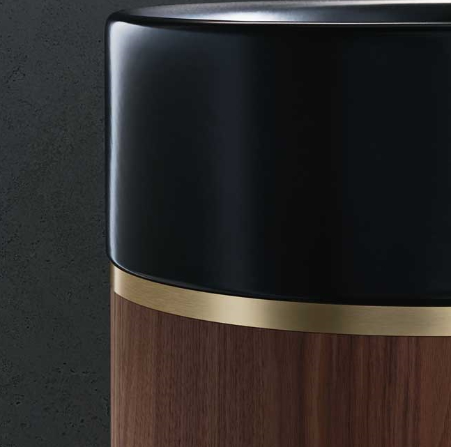 Раковина напольная NOORTH Milldue edition ROMA II 53х53x88 см слив в пол, основ Rovere nero, корп Noce Canaletto, вставк Oro раков Nero opaco ФОТО