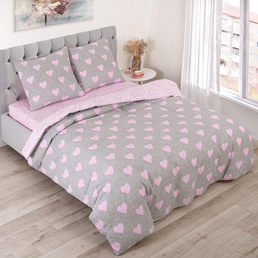 «Купидон» (DE LUXE с простынью на резинке) постельное белье Поплин Евро