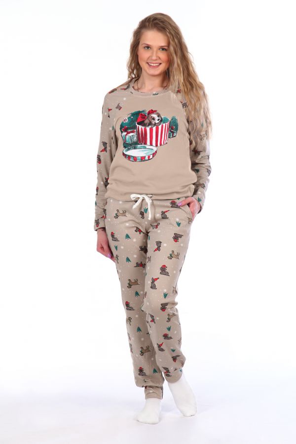 Женская пижама с брюками и кофтой 144 [коричневый]