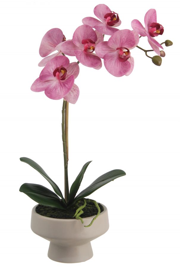 Искусственная орхидея в керамическом горшке, высота 46 см, цвет фуксия, количество соцветий 1