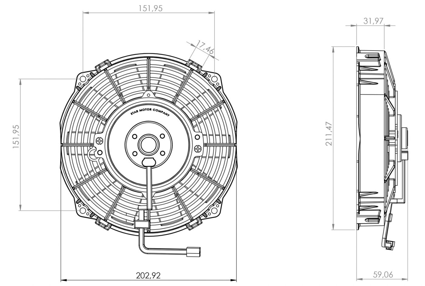 STR202 ОСЕВОЙ ВЕНТИЛЯТОР 80 ВАТТ 12 ВОЛЬТ PUSH / ТОЛКАЮЩИЙ