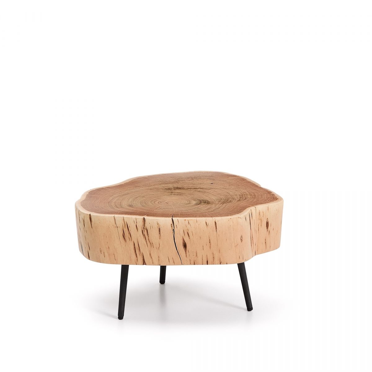 Журнальный столик Tavine из массива акации с выбеленной отделкой и черными стальными ножками 49 см