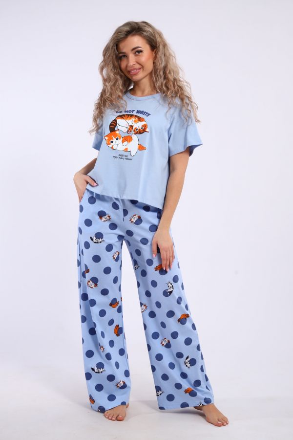 Костюм домашний арт. КД-00-007 [голубой/котята-горошки]