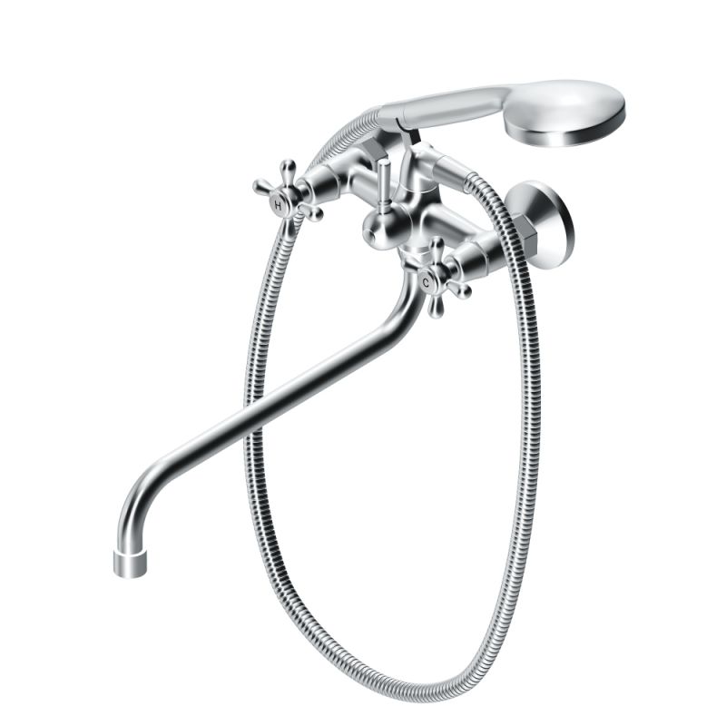 Двухзахватный смеситель для ванны и душа с универсальным изливом и душевым набором Dorff Vintage D6095000