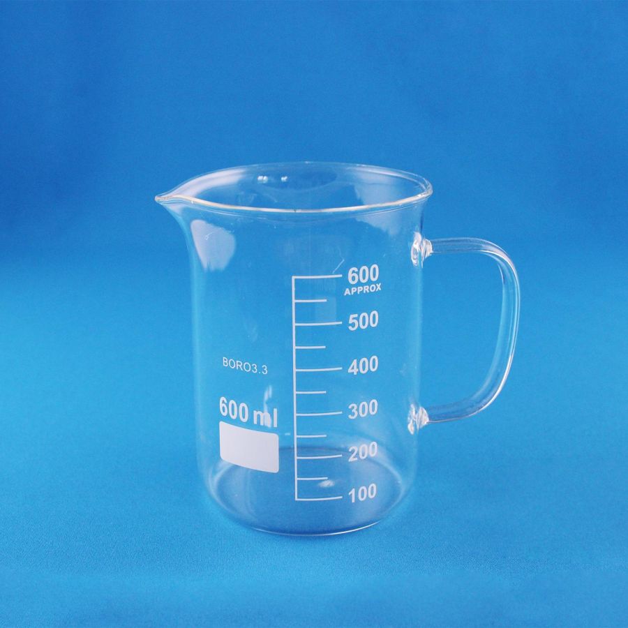 Стакан лабораторный со стеклянной ручкой Labdevices В-1-600, 600 мл, стекло Boro 3.3, градуированный