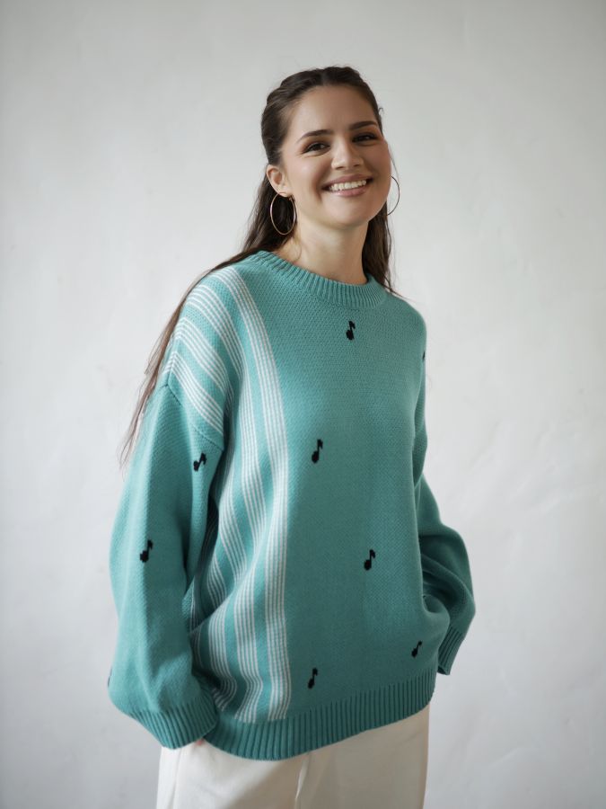 Свитер бирюзовый с нотами