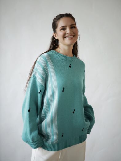 Свитер бирюзовый с нотами