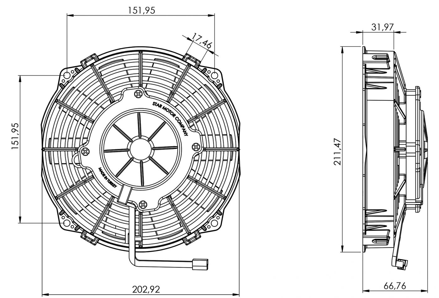 STR207 ОСЕВОЙ ВЕНТИЛЯТОР 8" ДЮЙМОВ 120 ВАТТ 24 ВОЛЬТ PUSH / ТОЛКАЮЩИЙ