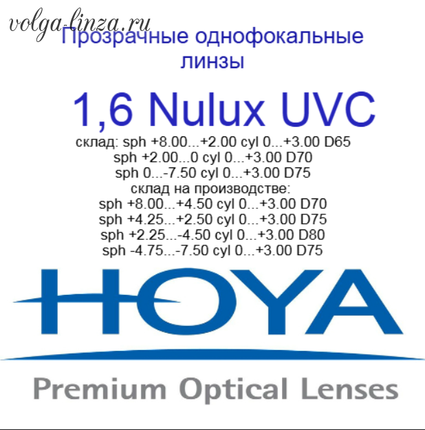 HOYA Nulux Eyas 1,6 HVLL UVC- асферический дизайн