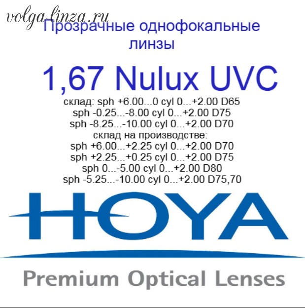 HOYA Nulux Eynoa 1,67 HVLL UVC- асферический дизайн