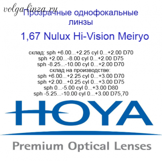 HOYA Nulux Eynoa 1,67 Hi-Vision Meiryo - асферический дизайн