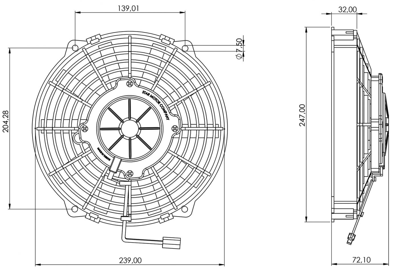 STR190 ОСЕВОЙ ВЕНТИЛЯТОР 9" ДЮЙМОВ 120 ВАТТ 12 ВОЛЬТ PULL / ТОЛКАЮЩИЙ