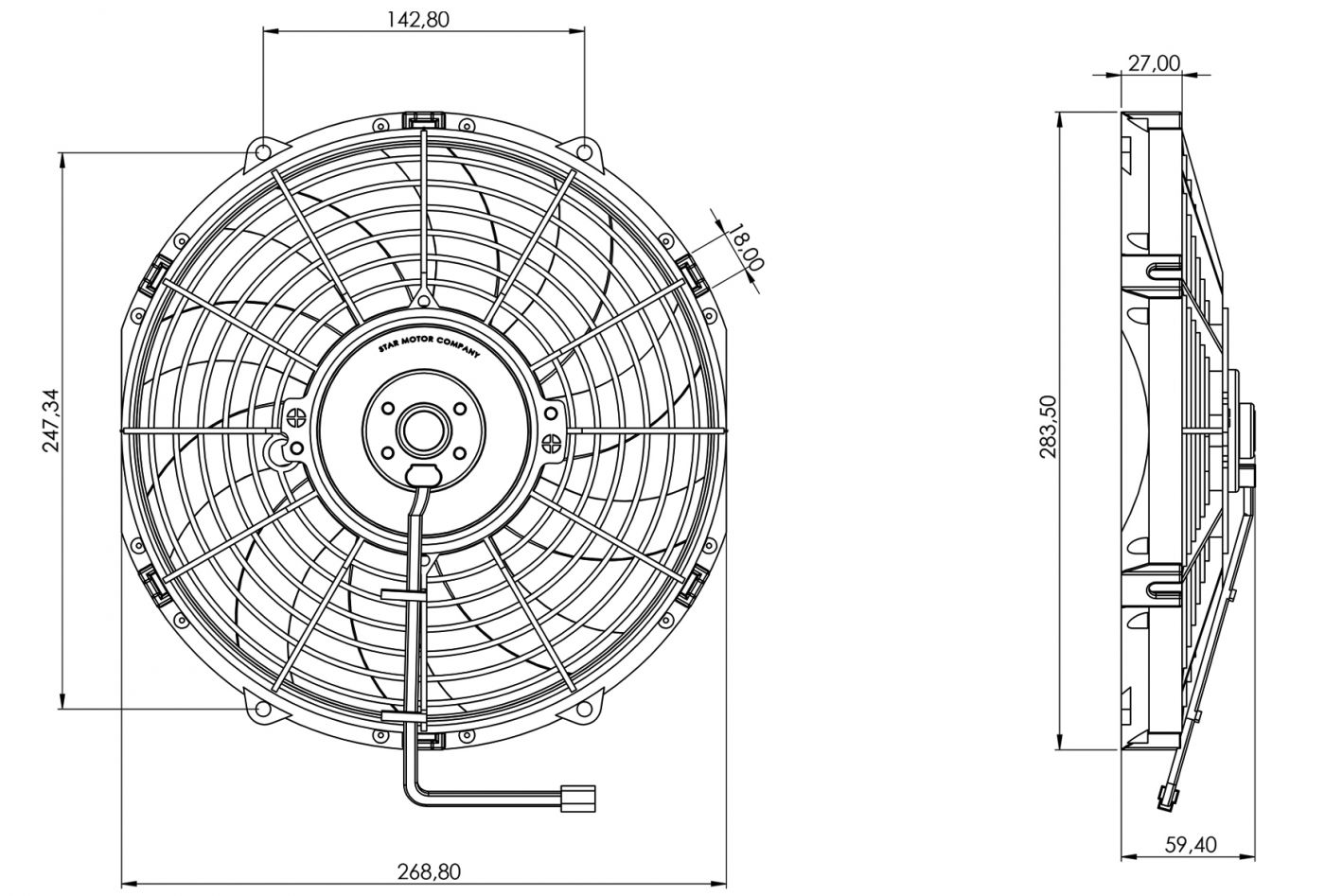 STR147 ОСЕВОЙ ВЕНТИЛЯТОР 10" ДЮЙМОВ 80 ВАТТ 12 ВОЛЬТ PUSH / ТОЛКАЮЩИЙ