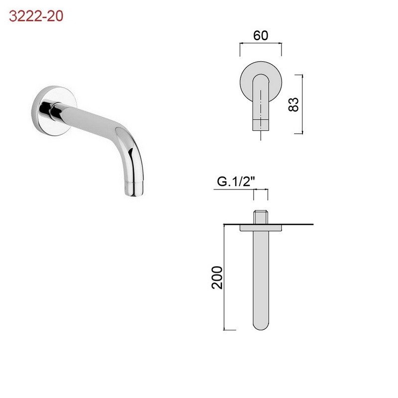 Излив Giulini Futuro F3222-20 настенный длина 20 см ФОТО
