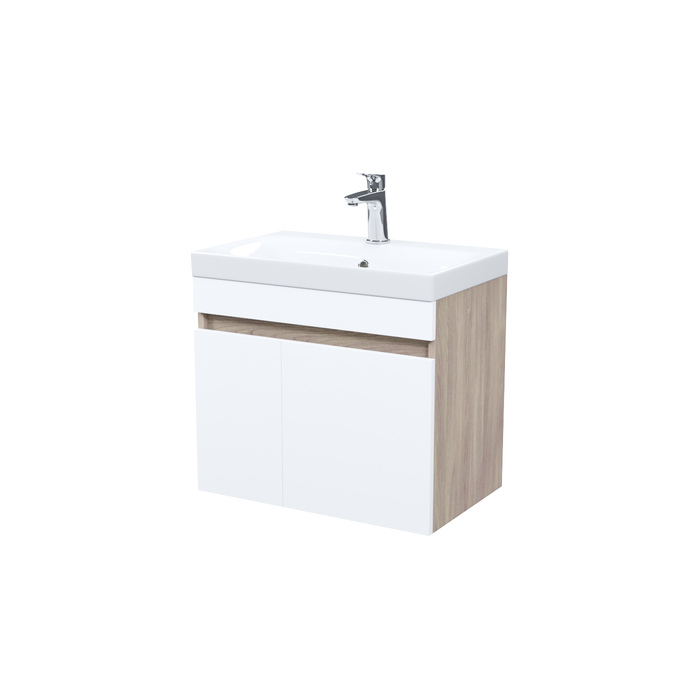 Тумба с умывальником подвесная с дверцами, 60 см, белая/под дерево, Zodiac, IDDIS, ZOD6AD0i95K