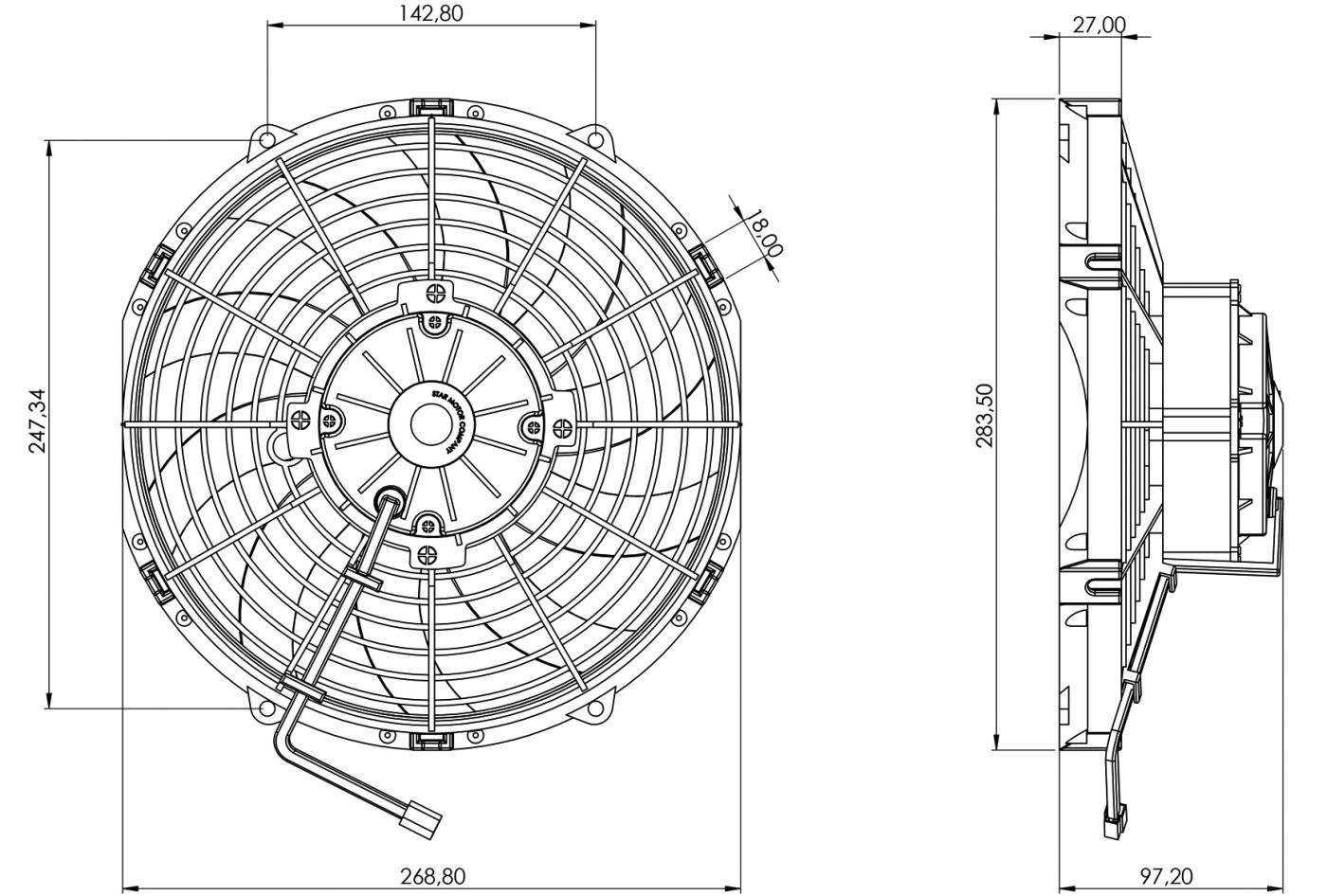 STR184 ОСЕВОЙ ВЕНТИЛЯТОР 10" ДЮЙМОВ 170 ВАТТ 12 ВОЛЬТ PULL / ВСАСЫВАЮЩИЙ
